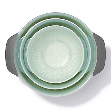 OXO Good Grips&reg; 9-Piece Nesting Mixing Bowls and Colanders Set in Seaglass Blue. View a larger version of this product image.