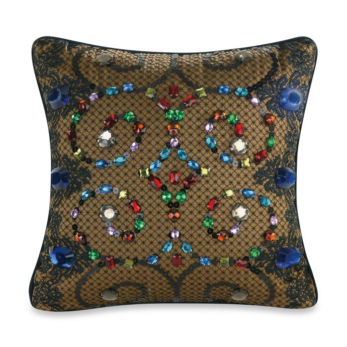 Nanette Lepore Baroque Jewels Square Throw Pillow In Teal Bed