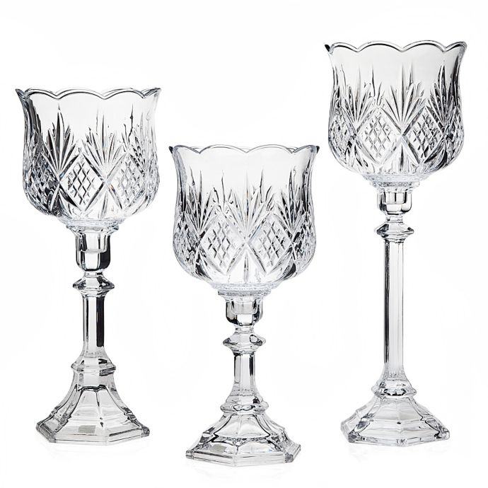 Godinger Dublin Crystal 3Piece Hurricane Lamp Candlestick Set Bed