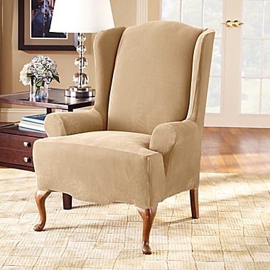 Sure Fit&reg; Stretch Pique Wingback Chair Slipcover in Cream. View a larger version of this product image.
