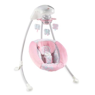 pink and grey baby swing