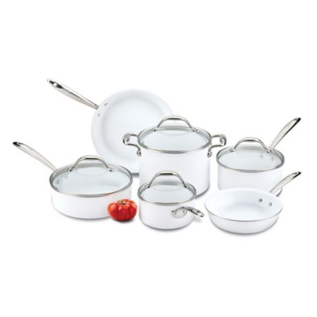 Lagostina Bianca 10-Piece Ceramic Piece Cookware Set and Open in White | Bed Bath and Beyond Canada