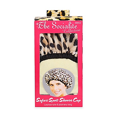 Betty Dain Socialite Terry Liner Shower Cap in Safari Spots. View a larger version of this product image.
