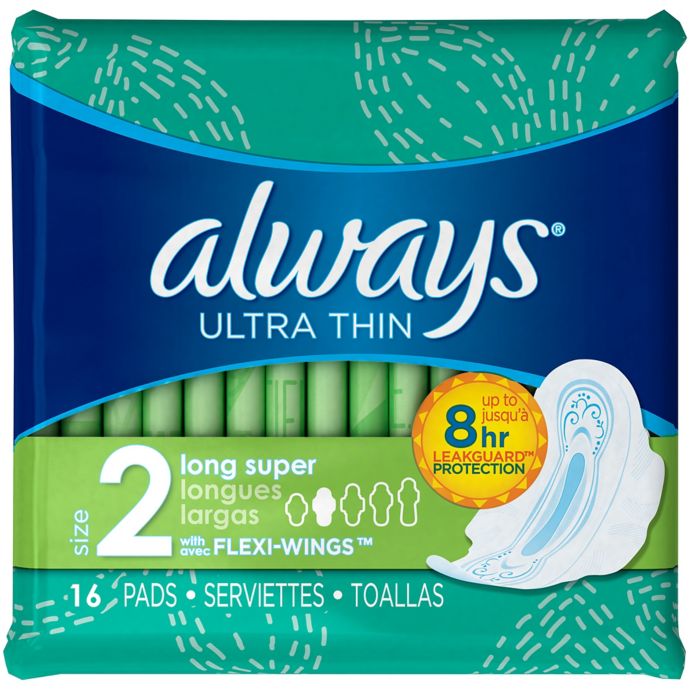 Always Ultra Thin 16 Count Long Super Pads With Wings Bed Bath Beyond
