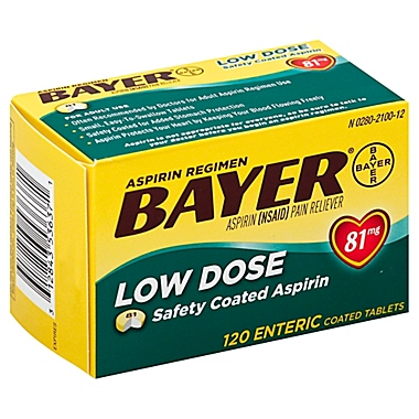 Bayer&reg; Low Dose 120-Count 81 mg Enteric Aspirin Tablets. View a larger version of this product image.