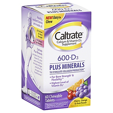 Caltrate&reg; 60-Count Chewable 600+D3 Plus Minerals Tablets in Assorted Fruit. View a larger version of this product image.