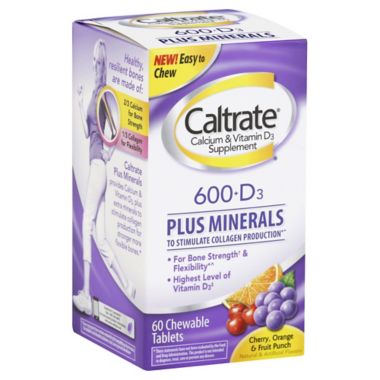 Caltrate&reg; 60-Count Chewable 600+D3 Plus Minerals Tablets in Assorted Fruit. View a larger version of this product image.