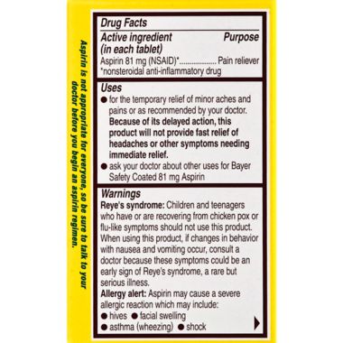 Bayer&reg; Aspirin 32-Count Low Dose Safety Coated Tablets. View a larger version of this product image.