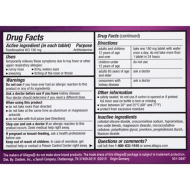 Allegra&reg; Allergy 24 Hour 30-Count Tablets. View a larger version of this product image.
