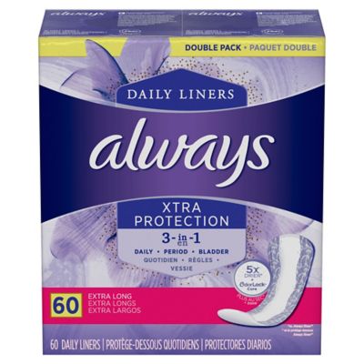 Always Discreet 60-Count 3-in-1 Daily Incontinence with OdorLock Extra Long Pantiliners