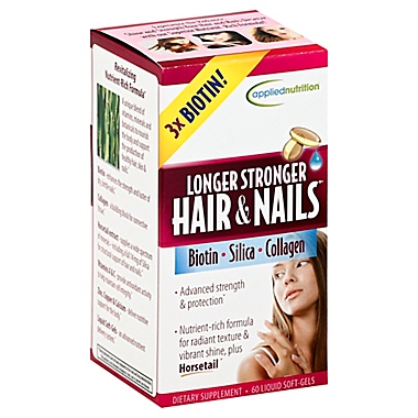 Applied Nutrition&reg; Longer Stronger Hair & Nails&reg; 60-Count Dietary Supplement Soft-Gels. View a larger version of this product image.