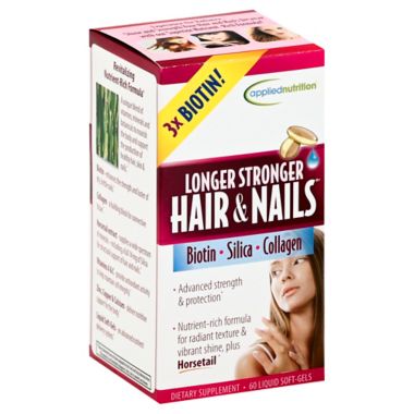Applied Nutrition&reg; Longer Stronger Hair & Nails&reg; 60-Count Dietary Supplement Soft-Gels. View a larger version of this product image.