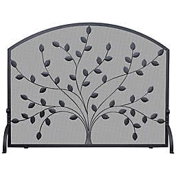 UniFlame® Single Panel Fireplace Screen With Leaves in Black