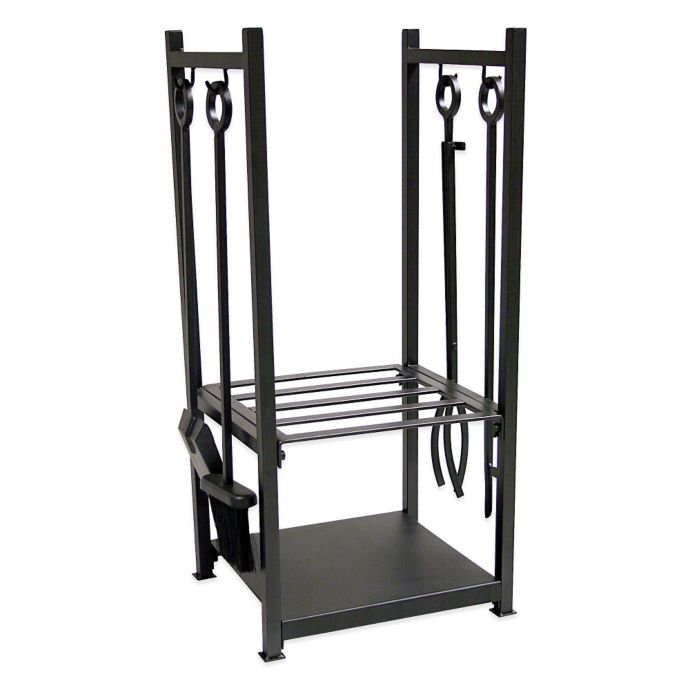 Uniflame 5 Piece Fireplace Tool Set And Log Rack Combination In Black Bed Bath Beyond