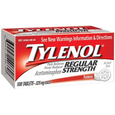 Tylenol&reg; Regular Strength 100-Count 325 mg Pain Reliever Tablets. View a larger version of this product image.