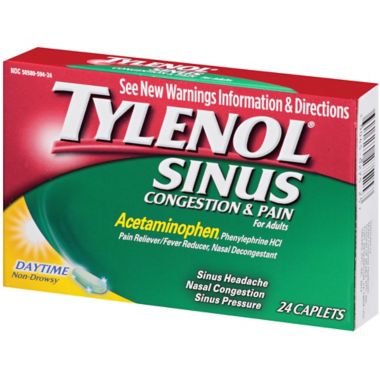 Tylenol&reg; Sinus Congestion & Pain Daytime 24-Count Caplets. View a larger version of this product image.