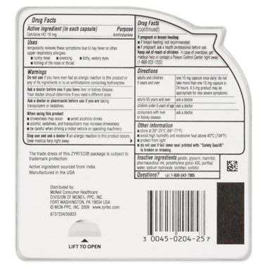 Zyrtec&reg; 25-Count Allergy Liquid Gel Capsules. View a larger version of this product image.