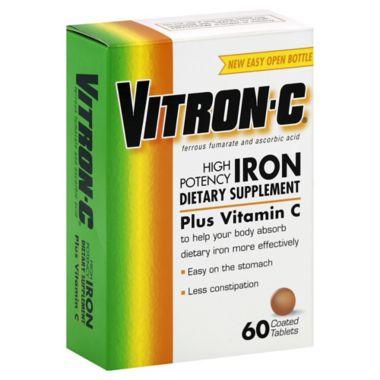 Vitron-C&reg; High Potency Iron Plus Vitamin C 60-Count Dietary Supplement Coated Tablets. View a larger version of this product image.