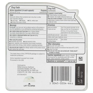 Zyrtec Allergy 40-Count 10 mg Liquid Gel Caps. View a larger version of this product image.