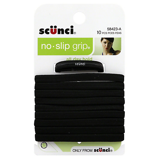 Alternate image 1 for Scunci® 10-Count Elastic No-Slip Ponytail Holders in Black