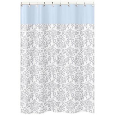 light blue and grey shower curtain