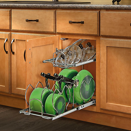 21 in Renewed 5CW2-2122-CR Rev-A-Shelf Pull-Out 2-Tier Base Cabinet Cookware Organizer