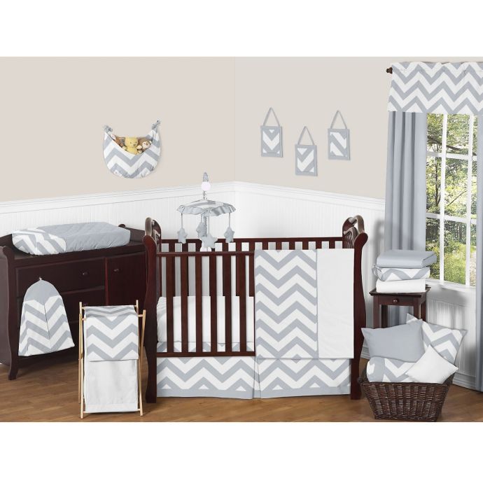 Sweet Jojo Designs Chevron Crib Bedding Collection In Grey White