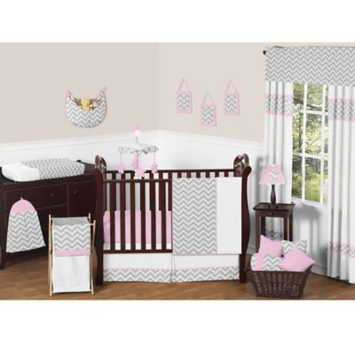 pink and grey crib set