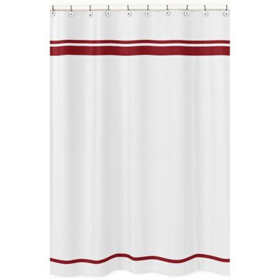 red and white shower curtain