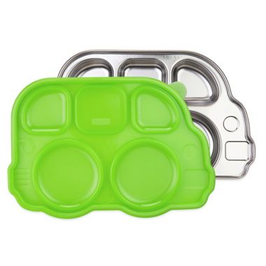 Innobaby Din Din Smart&trade; Stainless Bus Platter with Green Lid. View a larger version of this product image.