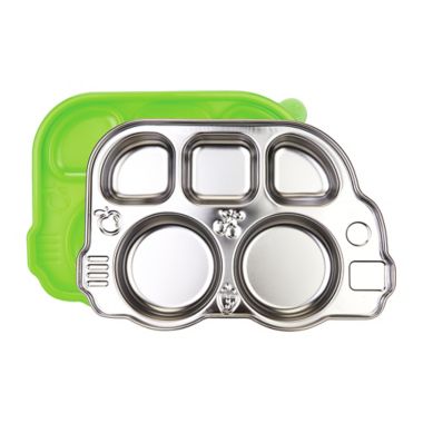 Innobaby Din Din Smart&trade; Stainless Bus Platter with Green Lid. View a larger version of this product image.