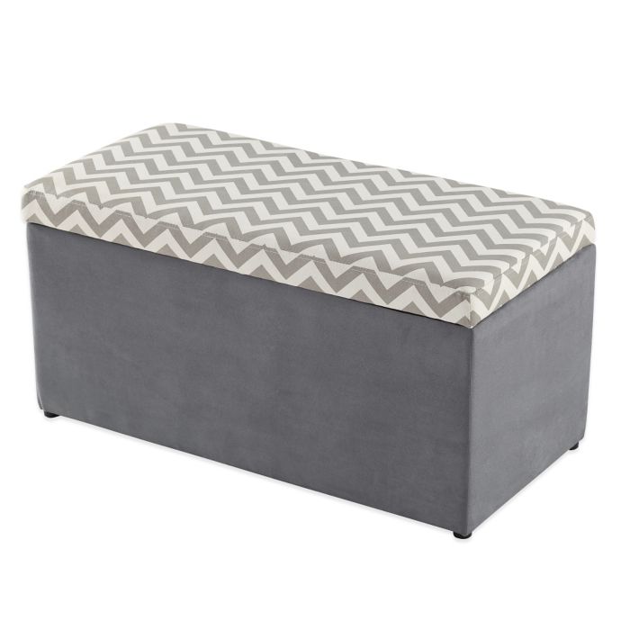 Tree House Lane Chevron Upholstered Toy Chest In Grey And White