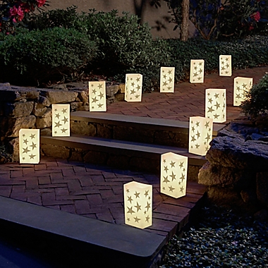 LumaBase&reg; LumaLite Battery-Operated LED Star Luminaria Kit in White/Gold (Set of 6). View a larger version of this product image.