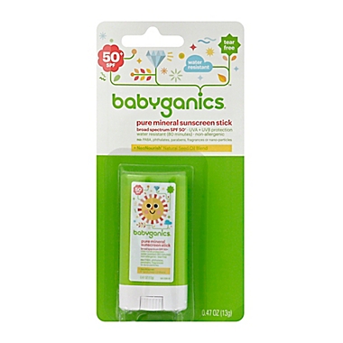 Babyganics&reg; 0.47 oz. 50+ SPF Pure Mineral Sunscreen Stick. View a larger version of this product image.