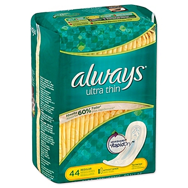 Always Ultra Thin 44-Count Regular Maxi Pads. View a larger version of this product image.