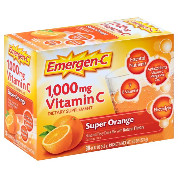 Emergen C 30 Count 1000 Mg Vitamin C Fizzy Drink Mix Packets In Super Orange Bed Bath Beyond