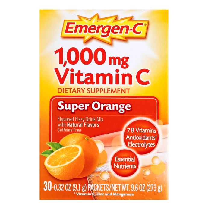 Emergen C 30 Count 1000 Mg Vitamin C Fizzy Drink Mix Packets In Super Orange Bed Bath Beyond