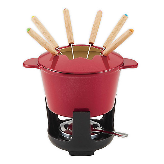 Alternate image 1 for Rachael Ray™ 1.5 qt. Cast Iron Fondue Set in Red Shimmer
