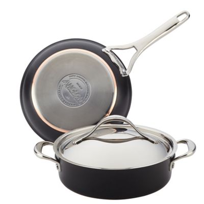 Anolon Nouvelle Copper Luxe Hard-Anodized Nonstick Cookware Set, 3-Piece, Onyx