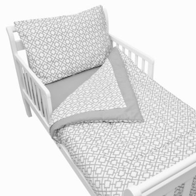 Tl Care 4 Piece Percale Toddler Bedding Set In Grey Lattice Bed Bath Beyond