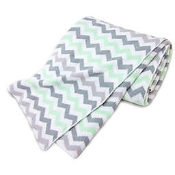 TL Care® Knit Cotton Blanket in Celery/Grey Zigzag