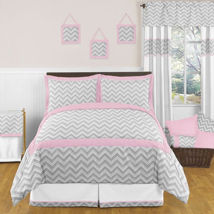 Sweet Jojo Designs Zig Zag Bedding Collection In Pink Grey Bed