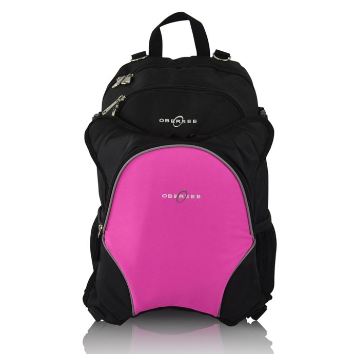 Obersee Rio Diaper Bag Backpack with Detachable Cooler in Black/Pink | Bed Bath & Beyond