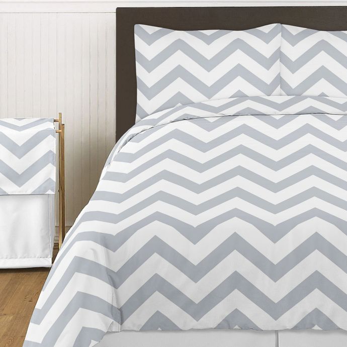 Sweet Jojo Designs Chevron Comforter Set In Grey And White Bed