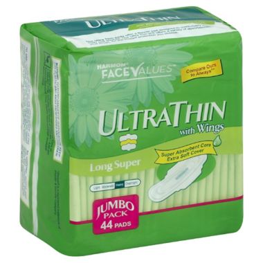 Harmon&reg; Face Values&trade; 44-Count Jumbo Pack Ultra Thin Long Super Pads with Wings. View a larger version of this product image.