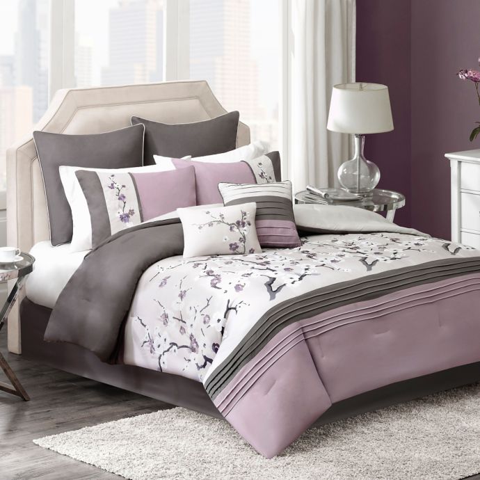 plum and grey bedroom decor
