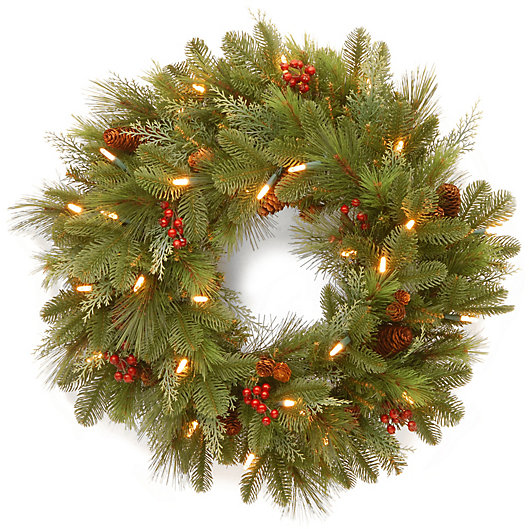 24 Inch Noelle Pre Lit Wreath, Light Up Wreath Outdoor Battery Operated