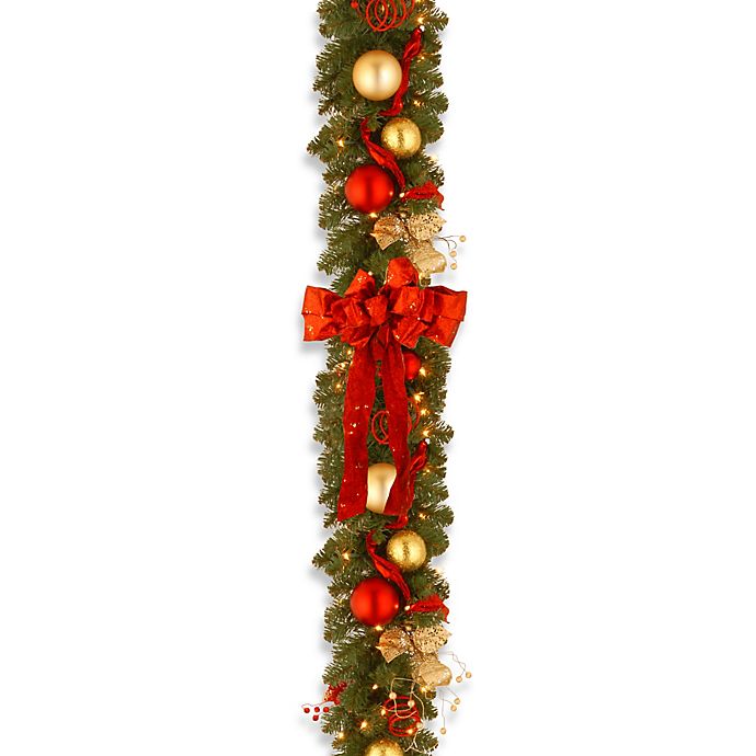 National Tree Company 9-Foot Decorative Cozy Pre-Lit Christmas Garland with Red and White Lights ...