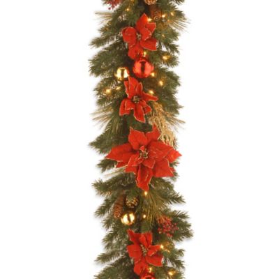 National Tree 9-Foot Decorative Collection Home Spun Pre-Lit Christmas Garland with Clear Lights