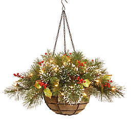 National Tree 20-Inch Wintry Pine Hanging Basket Pre-Lit with 35 Lights